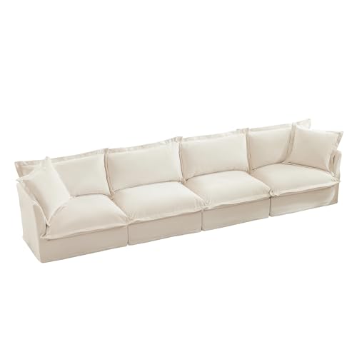 120" Corduroy Sectional Sofa with Ottoman, 3-Seater, Green
