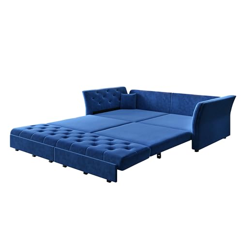100'' Sleeper Sofa Bed California King, Velvet Chesterfield Couch, Beige