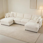 128" U-Shaped Modular Sectional Sofa, Modern Cloud Couch with Solid Wood Frame, Oversized Chenille Fabric Sleeper Sofa Couches with 2 Ottoman Chaise & Washable Covers