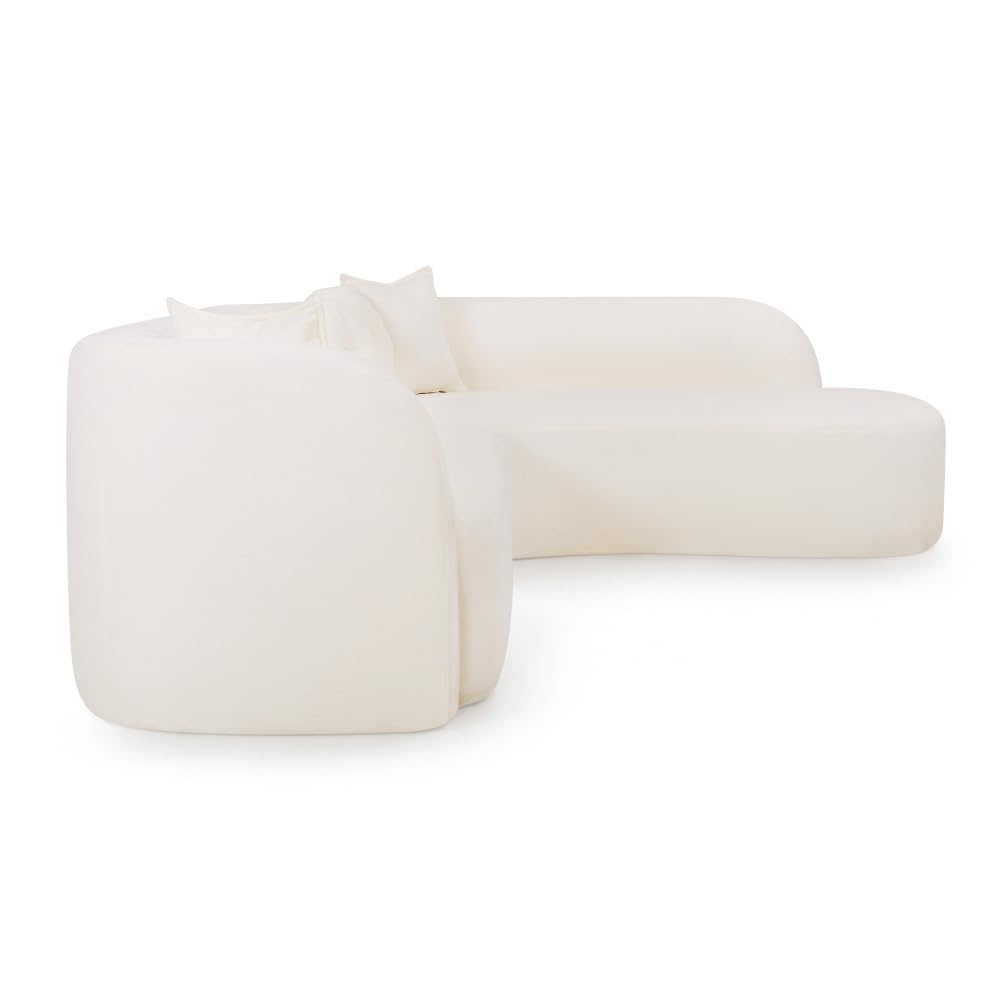 128" Cream White Chenille Upholstered Oversized Cloud Couch with Chaise for Living Room, Curved Corner Design, High-Density Foam, Deep Seating, No Assembly