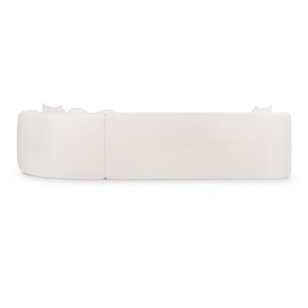 128" Cream White Chenille Upholstered Oversized Cloud Couch with Chaise for Living Room, Curved Corner Design, High-Density Foam, Deep Seating, No Assembly