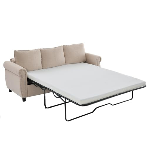 106.5'' Sectional Sleeper Sofa Bed, Flannel Pull Out Couch Mattress, Green