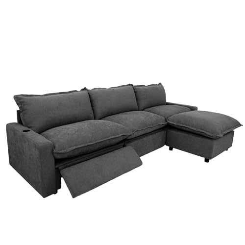 WJShome 116''Oversized Cloud Couch Modular Sectional Reclining Couches for Living Room, Reclining Couch with USB/Type C and Wireless Charging, 3 Seat with Power Recliner Sofa, Khaki