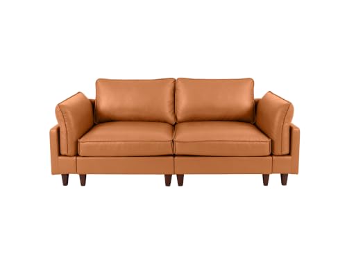 126.3" Oversized L Shaped Sectional Couches for Living Room, 4-Seat Modular Sectional Sofa Set Leather Cloud Couch, Modern Beige Extra Large Deep Seat Couch with Removable Ottoman