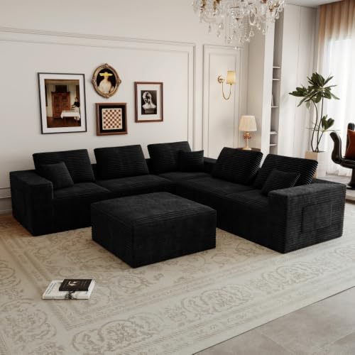 106.30 * 106.30" Modular sectional Sofa seat,Upholstered Compressed Couch for Living Room,Bedroom,Apartment,No Assembly Required,5 PC Free Combination (Black -)