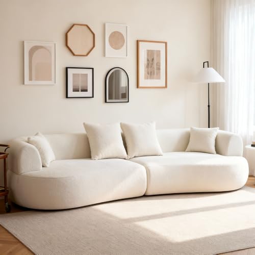 WILLIAMSPACE 132" Oversize Curved Sofa Couch for Living Room, Modern Luxury 2 Pieces Upholstered Cloud Sofa Curved Couch with Half Moon Design, Velvet 6 Seater Sofa for Apartment, No Assembly, Orange
