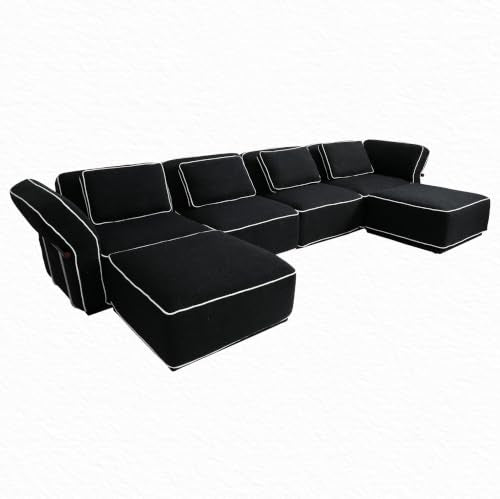 128'' Modular Sectional Sofa, 3 Seater Modern Comfy Boucle Cloud Couch, Oversized Comfy Deep Seat Couches for Living Room, Bedroom, Apartment, Black