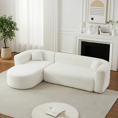 WILLIAMSPACE 109.4" Cloud Sectional Sofa Couch with Curved Chaise & Back, Modern Comfortable Foam Floor L-Shape Sofa 4 Seater Couch for Living Room Apartment, No Assembly (Left-Facing Chaise, Beige)