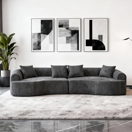 WILLIAMSPACE 132" Oversize Curved Sofa Couch for Living Room, Modern Luxury 2 Pieces Upholstered Cloud Sofa Curved Couch with Half Moon Design, Velvet 6 Seater Sofa for Apartment, No Assembly, Orange