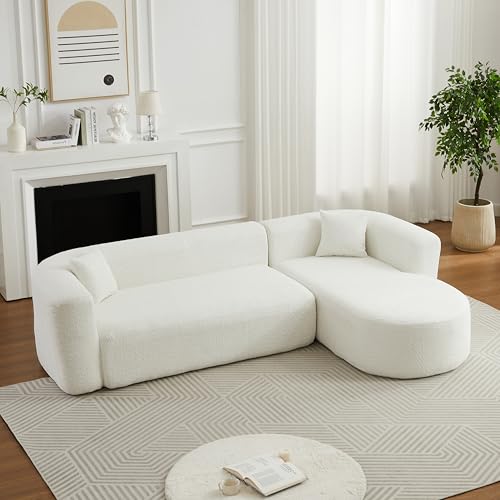 WILLIAMSPACE 109.4" Cloud Sectional Sofa Couch with Curved Chaise & Back, Modern Comfortable Foam Floor L-Shape Sofa 4 Seater Couch for Living Room Apartment, No Assembly (Left-Facing Chaise, Beige)
