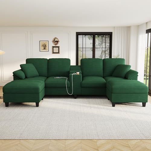 120.3" L-Shaped Sectional Sofa with Storage Ottoman, Oversized Comfy Couch with USB Port, Side Storage, Cup Holder & 360°Swivel Drop-Down Table, Sectional Couches for Living Room (Gray, 120.3")