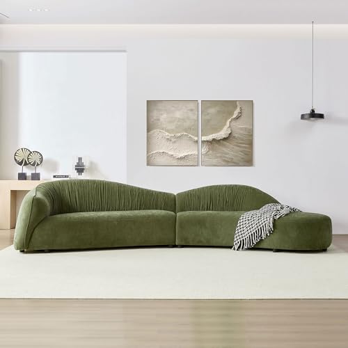 WILLIAMSPACE 126" Luxury Modern Style Curved Sofa, Upholstery Boucle Sofa Couch with 2 Pillows, Left Hand Facing Sectional Boucle Fabric Couch for Living Room (Left-Facing,Light Cream)