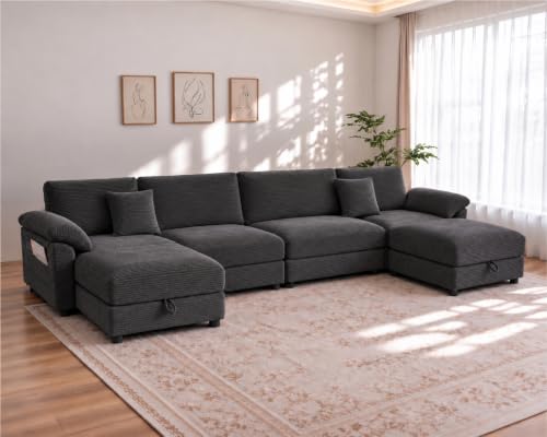 116" Oversized Modular Sectional Sofa with Gas-lift Storage Ottoman L-shape