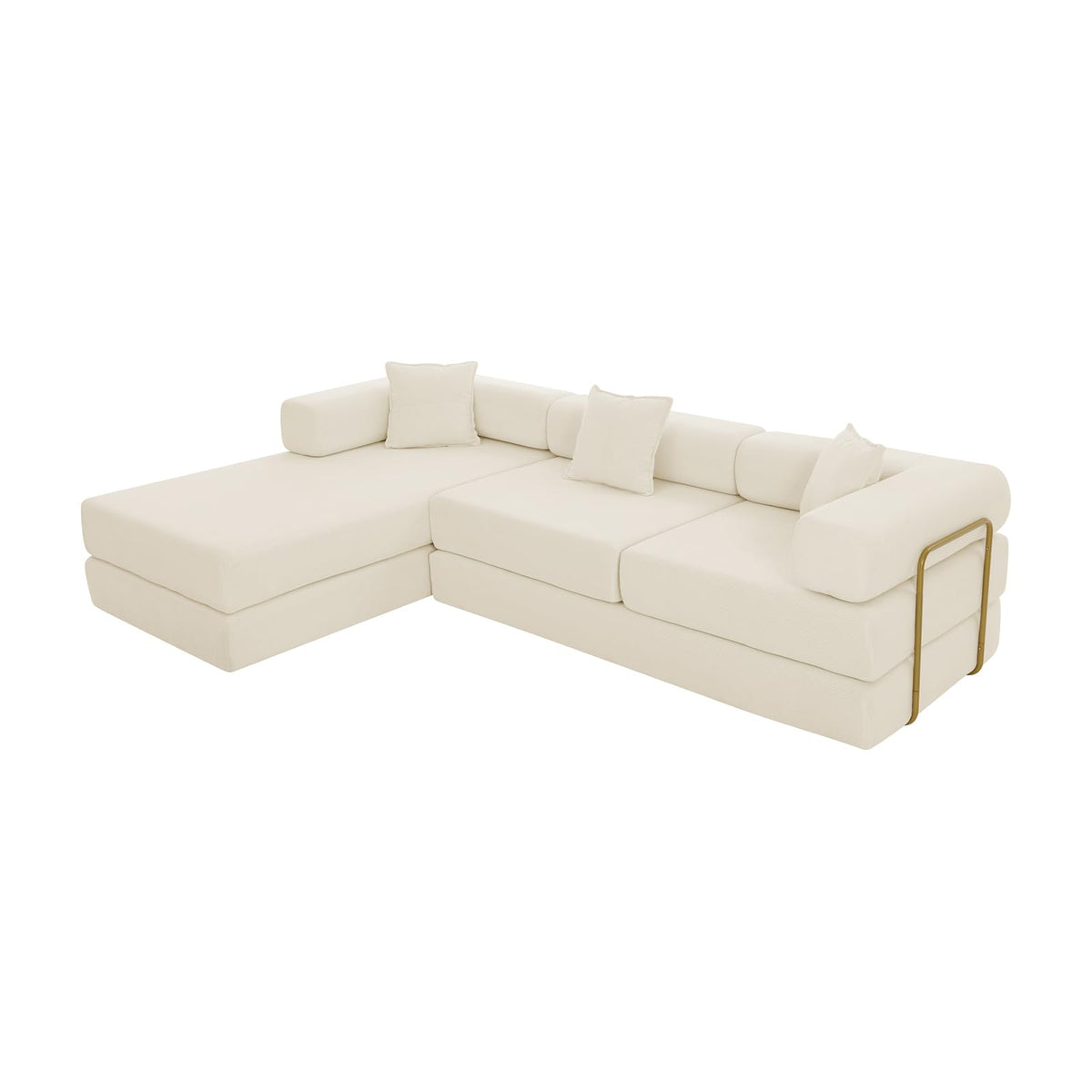 108" Convertible Folding Sofa Bed, L Shaped Modular Sectional Couchs with Fixed-Shape Frame, Corduroy Boneless Couch Bed, Cloud Mattress Sofa Sleeper Couch for Living Room (Beige, 108" W)
