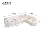 128" Cream White Chenille Upholstered Oversized Cloud Couch with Chaise for Living Room, Curved Corner Design, High-Density Foam, Deep Seating, No Assembly