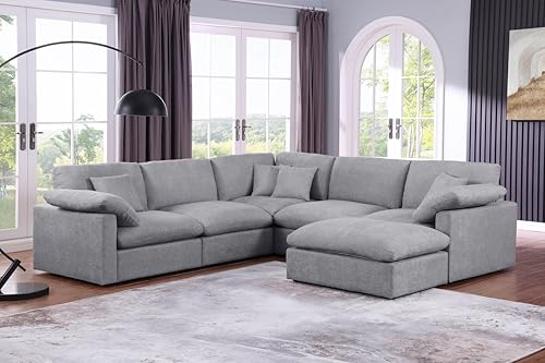 130-Inch Oversized U-Shaped Symmetrical Sectional Cloud Sofa,Modern 6 Seat Convertible Modular Cloud Sofa Couch with 4 Pillows and Movable Ottomans for Living Room