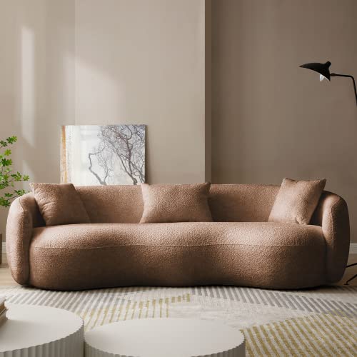 WILLIAMSPACE 93.6" Curved Sofa, Modern Upholstered Boucle Curved Couch with 3 Throw Pillows, 3-Seat Sofa Couch for Living Room, Apartment (Beige)