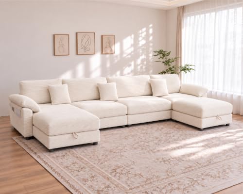 116" Oversized Modular Sectional Sofa with Gas-lift Storage Ottoman L-shape