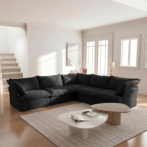 WJShome U-Shaped Sectional Couches for Living Room, Modern Modular Sectional Sofa with Storage Ottomans, Modern Comfy Sleeper Sofas for Home Family, Covers Removable & Washable, Beige
