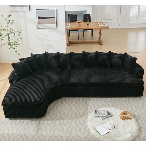 WILLIAMSPACE 109.4" Cloud Sectional Sofa Couch with Curved Chaise & Back, Modern Comfortable Foam Floor L-Shape Sofa 4 Seater Couch for Living Room Apartment, No Assembly (Left-Facing Chaise, Beige)