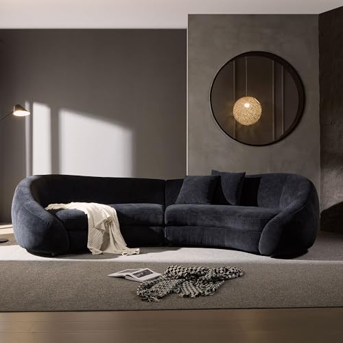 WILLIAMSPACE 93.6" Curved Sofa, Modern Upholstered Boucle Curved Couch with 3 Throw Pillows, 3-Seat Sofa Couch for Living Room, Apartment (Beige)