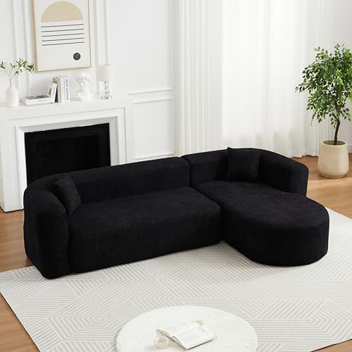 WILLIAMSPACE 109.4" Cloud Sectional Sofa Couch with Curved Chaise & Back, Modern Comfortable Foam Floor L-Shape Sofa 4 Seater Couch for Living Room Apartment, No Assembly (Left-Facing Chaise, Beige)