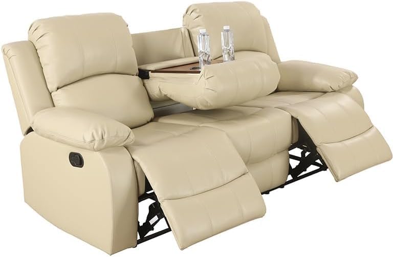 Bonded Leather Living Room Furniture Set Reclining Sofa Set Loveseat Furniture Sets in Living Room Sofa Recliners (3 Pieces, Blue Microfiber)