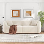 110" Sectional Sofa Round Curved Couch, Modern 4 Seat Sofa with Wood Grain Chenille Fabric, Comfy Deep Seat Sponge Couch with 4 Pillows for Living Room, White