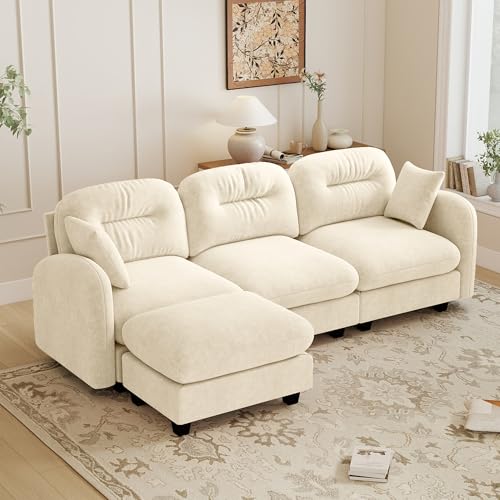 107-Inch L-Shaped Modular Convertible Sectional Sofa W/Removable Ottoman Chaise, Modern Chenille Upholstered Corner Cloud Couches 4 Seat Sectional Sofa for Living Room