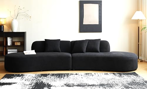 WILLIAMSPACE 132" Oversize Curved Sofa Couch for Living Room, Modern Luxury 2 Pieces Upholstered Cloud Sofa Curved Couch with Half Moon Design, Velvet 6 Seater Sofa for Apartment, No Assembly, Orange
