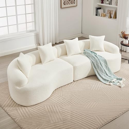 110" Oversized Cloud Sectional Sofa Modern Curved Boneless Couches for Living Room, 4-Seater Extra Deep Seat Foam Floor Compressed Couch w/Tight Backrest and 4 Pillows,Chenille Sofa & Couches