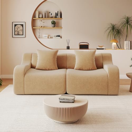 115.3" Modular Sectional Couches for Living Room, Teddy Deep Seat Sofa, 3 Seater Boneless Couch with 2 Ottoman,Orange