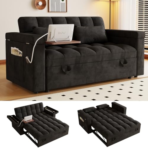 108”Pull Out Sofa Bed, U Shaped Sleeper Sofa for Living Room, Black