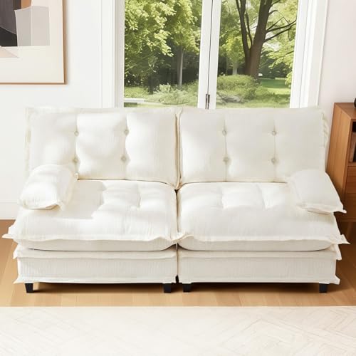 107.5" Modular Sectional Sofa-Chenille Deep 3 Seater L-Shaped Cloud Couch with Ottoman, Button Seat Cushions for Living Room & Apartment, Orange