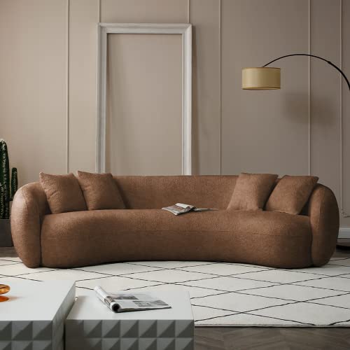 WILLIAMSPACE 93.6" Curved Sofa, Modern Upholstered Boucle Curved Couch with 3 Throw Pillows, 3-Seat Sofa Couch for Living Room, Apartment (Beige)
