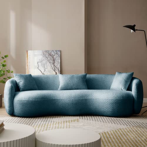 WILLIAMSPACE 93.6" Curved Sofa, Modern Upholstered Boucle Curved Couch with 3 Throw Pillows, 3-Seat Sofa Couch for Living Room, Apartment (Beige)