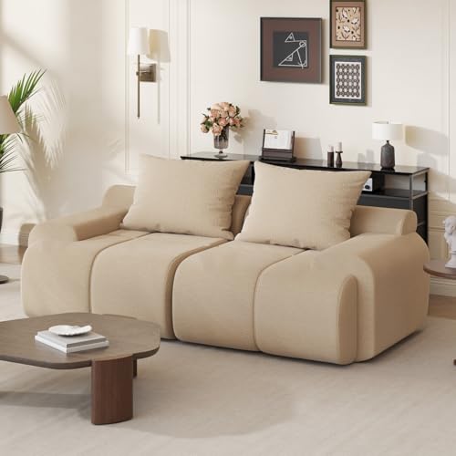 114" L Shaped Cloud-Loaf Modular Sectional Sofa, Extra Deep Seat Upholstery Cloud Couch with Ottoman, Boneless Memory Foam Couches for Living Room, Chenille Corduroy - Cream White