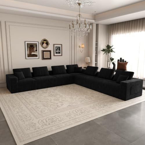 106.30 * 106.30" Modular sectional Sofa seat,Upholstered Compressed Couch for Living Room,Bedroom,Apartment,No Assembly Required,5 PC Free Combination (Black -)