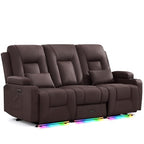 URRED Power Loveseat Recliner Sofa with Console, Wall Hugger Reclining Loveseat RV Couch with LED Light, 150° Zero Gravity Recliners Modular Couches for Living Room (Black, 77.3'' - 3 Seats)