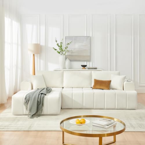 108" Oversized Cloud Boneless Sofa Couch with Chaise, Modern Tufted Chenille L Shaped Modular Sectional Sofa with Deep Seat, Comfy Corner Couch with Cupholders and Storage, No Assembly Required