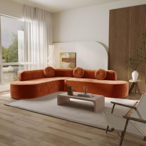 128" Cream White Chenille Upholstered Oversized Cloud Couch with Chaise for Living Room, Curved Corner Design, High-Density Foam, Deep Seating, No Assembly