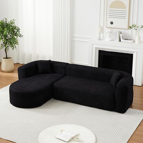 WILLIAMSPACE 109.4" Cloud Sectional Sofa Couch with Curved Chaise & Back, Modern Comfortable Foam Floor L-Shape Sofa 4 Seater Couch for Living Room Apartment, No Assembly (Left-Facing Chaise, Beige)