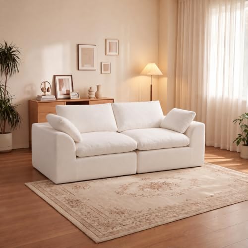 108" Boneless Cloud Couch, Modular L-Shaped Sectional with Ottoman, Beige
