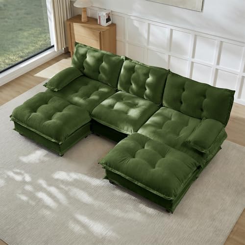 108" U Shaped Modular Sectional Sofa Couches for Living Room, Cloud Couch with Movable Ottomans, Comfy Chenille Sofa with Pillow-top Armrest for Bedroom Apartment