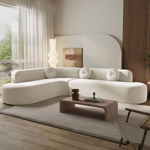 WILLIAMSPACE 109.4" Cloud Sectional Sofa Couch with Curved Chaise & Back, Modern Comfortable Foam Floor L-Shape Sofa 4 Seater Couch for Living Room Apartment, No Assembly (Left-Facing Chaise, Beige)