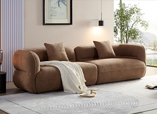 110''Modern Curved Sectional Sofa, Bread Shape Design,Upholstery Boucle Sofa Couch with Pillows,Luxury Sofa Couch for Living Room (Camel)
