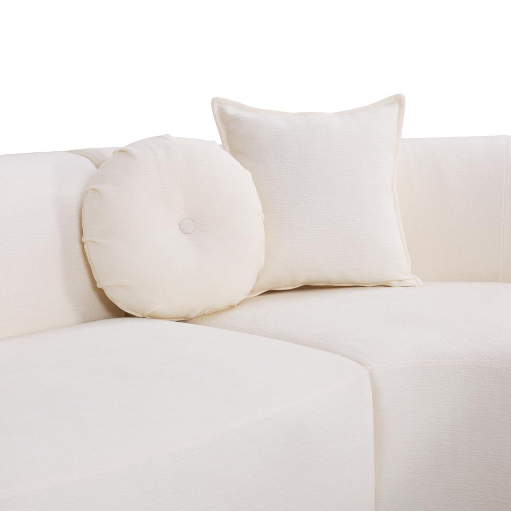 128" Cream White Chenille Upholstered Oversized Cloud Couch with Chaise for Living Room, Curved Corner Design, High-Density Foam, Deep Seating, No Assembly