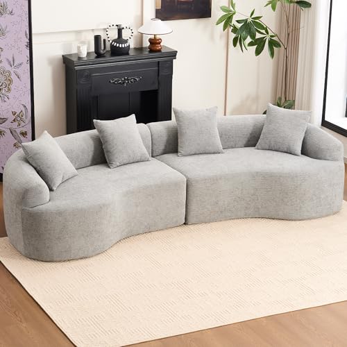 WILLIAMSPACE 132" Oversize Curved Sofa Couch for Living Room, Modern Luxury 2 Pieces Upholstered Cloud Sofa Curved Couch with Half Moon Design, Velvet 6 Seater Sofa for Apartment, No Assembly, Orange