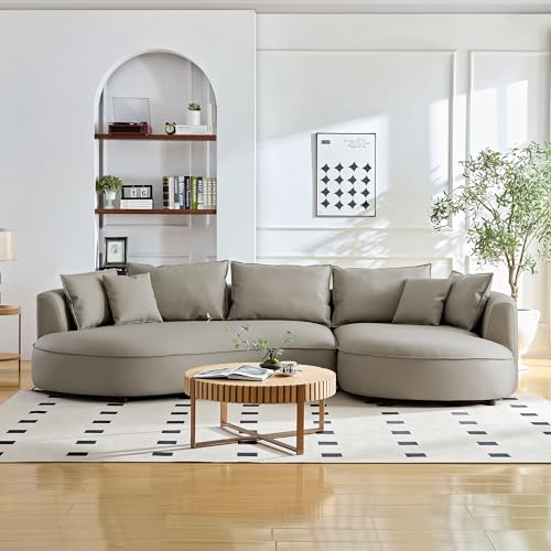 125-Inch Beige Boucle Sectional Sofa, 5 Seats, Left-Facing Chaise