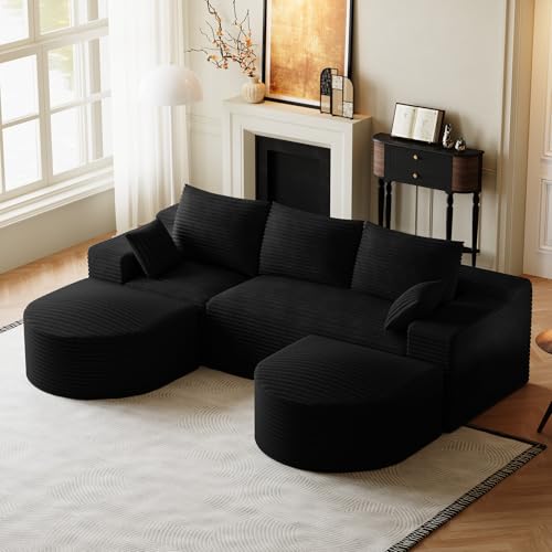 107" U Shaped Modular Boneless Sectional Sofa with 2 Curved Ottomans, Green